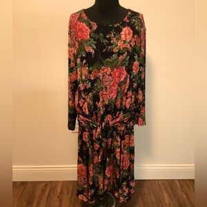 Vtg carole‎ Little Women’s 14 whimsy long sleeves pink floral tie waist dress